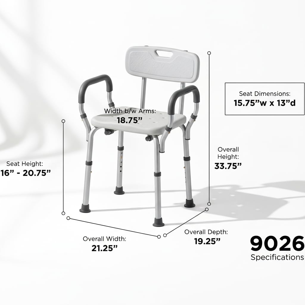 Bath Seat with Removable Arms & Back, 300 lb Capacity, Adjustable Height R365
