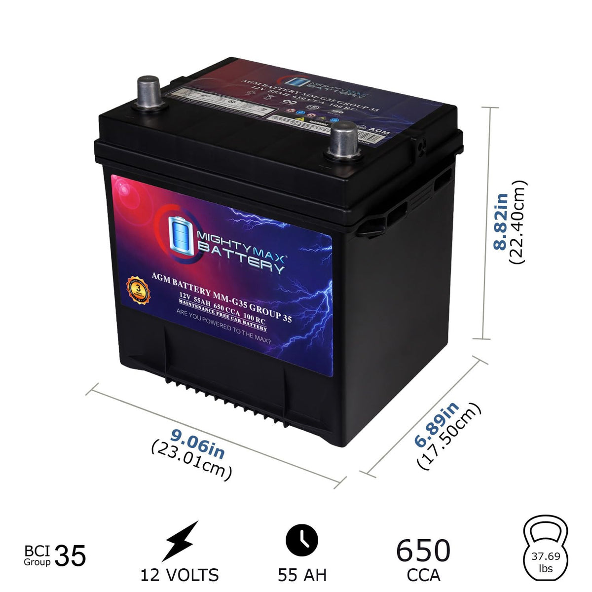 12V 55Ah AGM 650 CCA Replacement Battery O220942