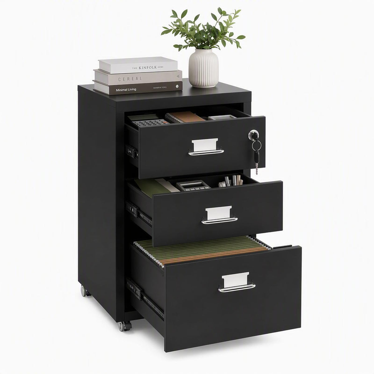 Black 3-Drawer Metal File Cabinet Q589867