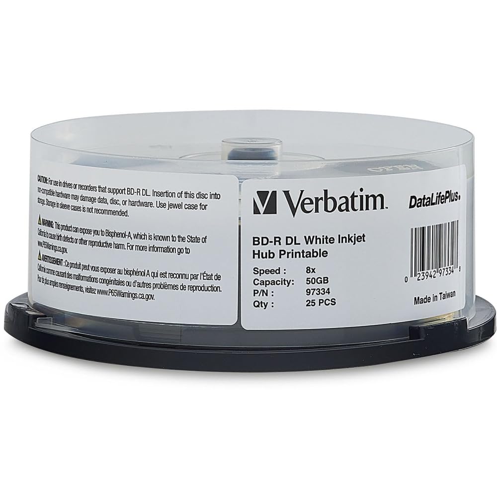 Blu-ray BD-R DL Inkjet Printable Disc 50GB 25 Pack Spindle M976