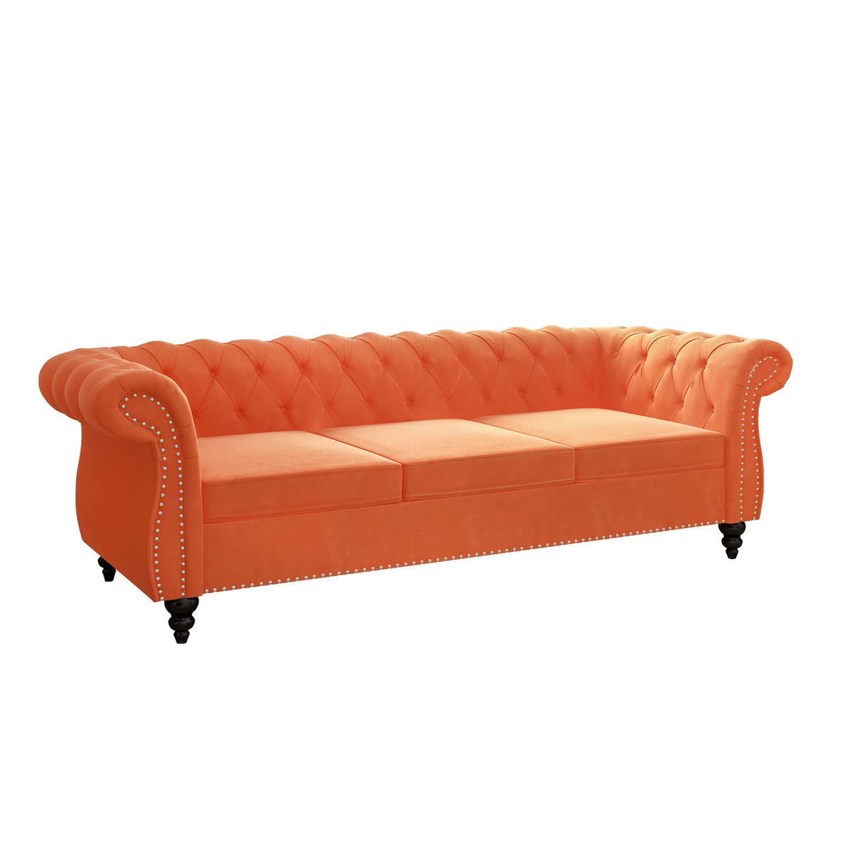 Velvet 3 Seater Tufted Sofa with Rolled Arms J5029