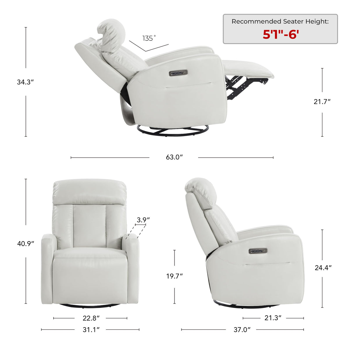 Genuine Leather Power Recliner Chair T9946