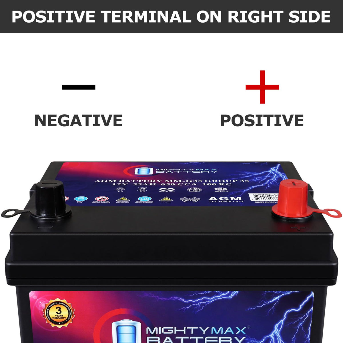 12V 55Ah AGM 650 CCA Replacement Battery O220942