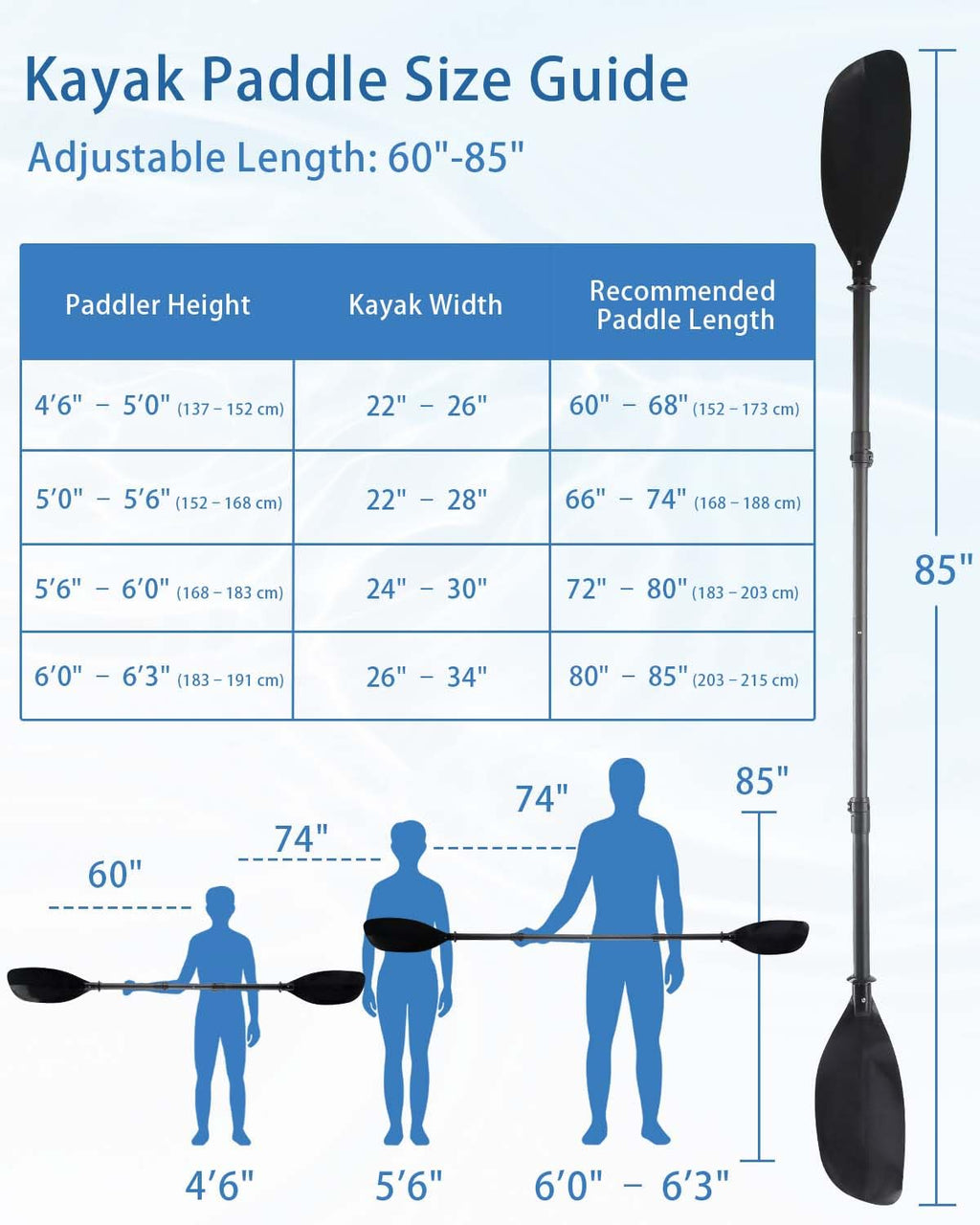 Adjustable Kayak Paddle 60-90" Stainless Steel D289