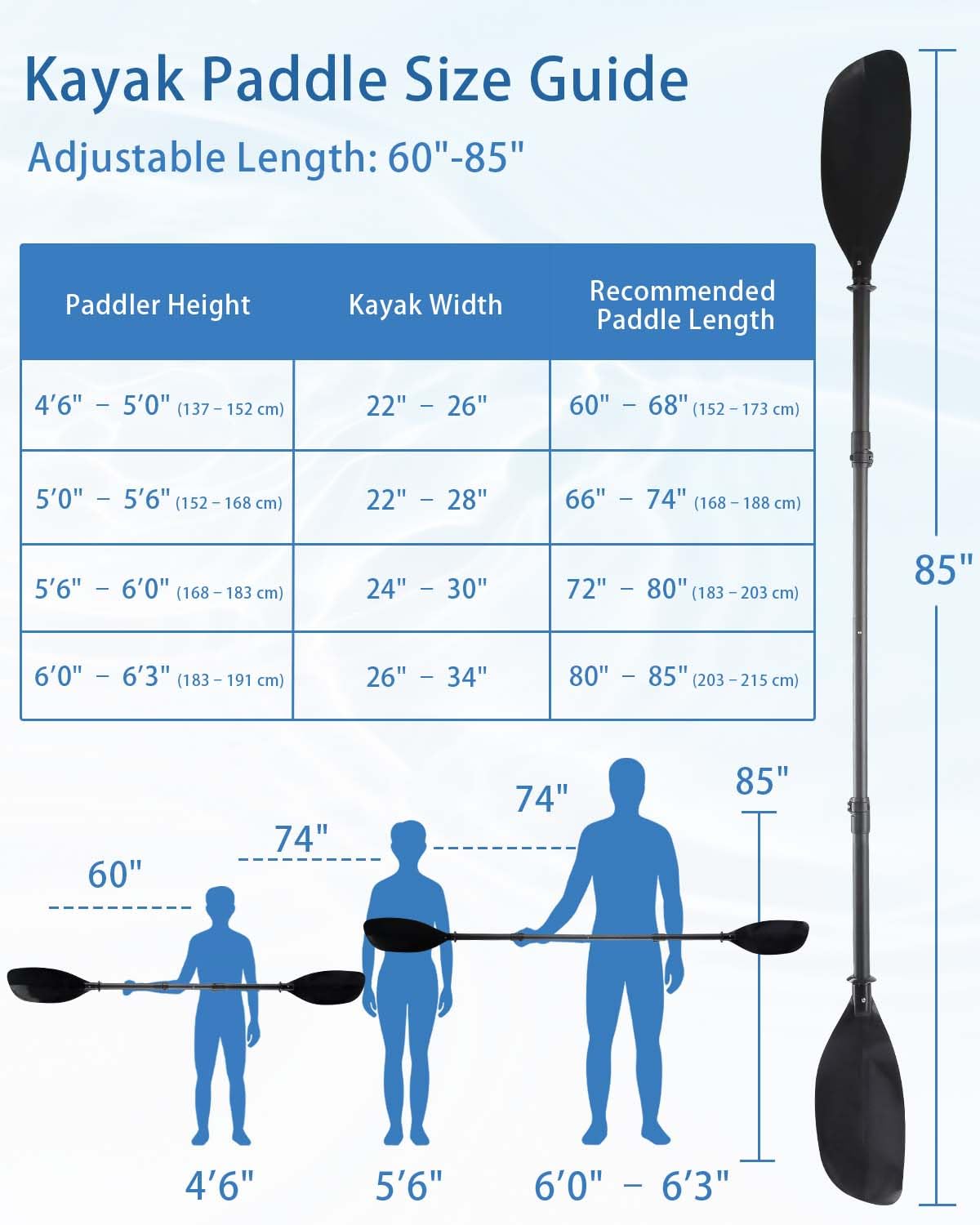 Adjustable Kayak Paddle 60-90" Stainless Steel D289