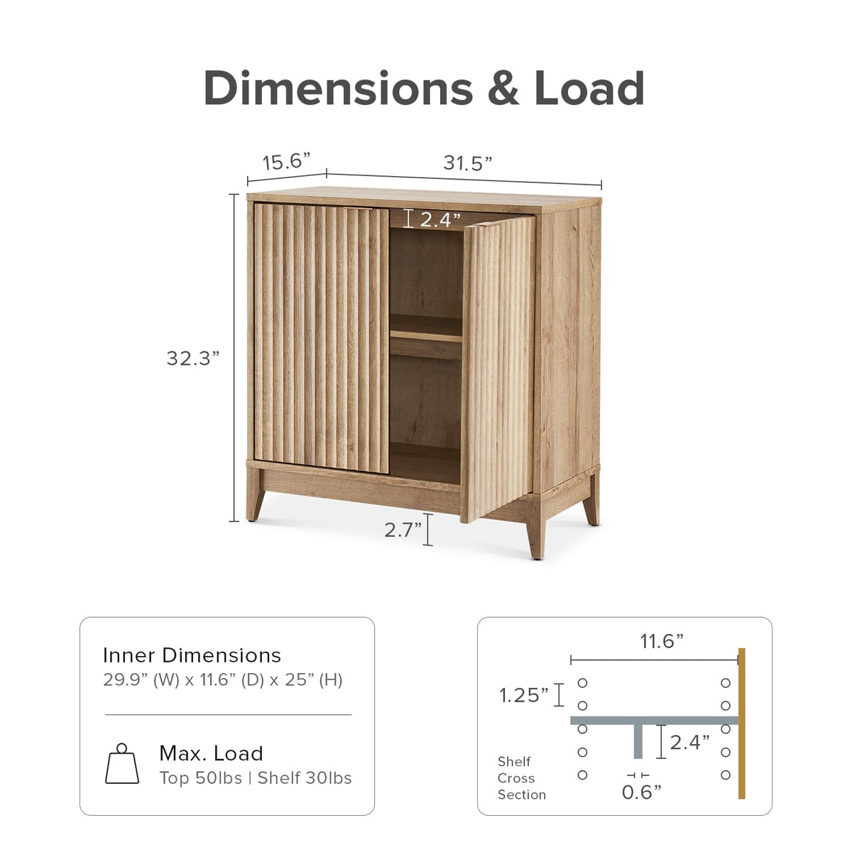 Fluted Storage Cabinet with Adjustable Shelf S90769