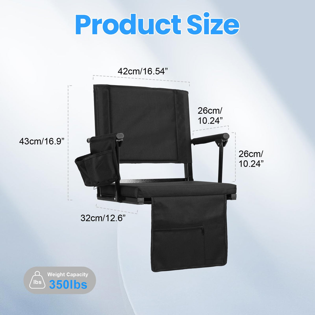 2 Pcs Black Folding Stadium Seats with Back Support and Cup Holder C574