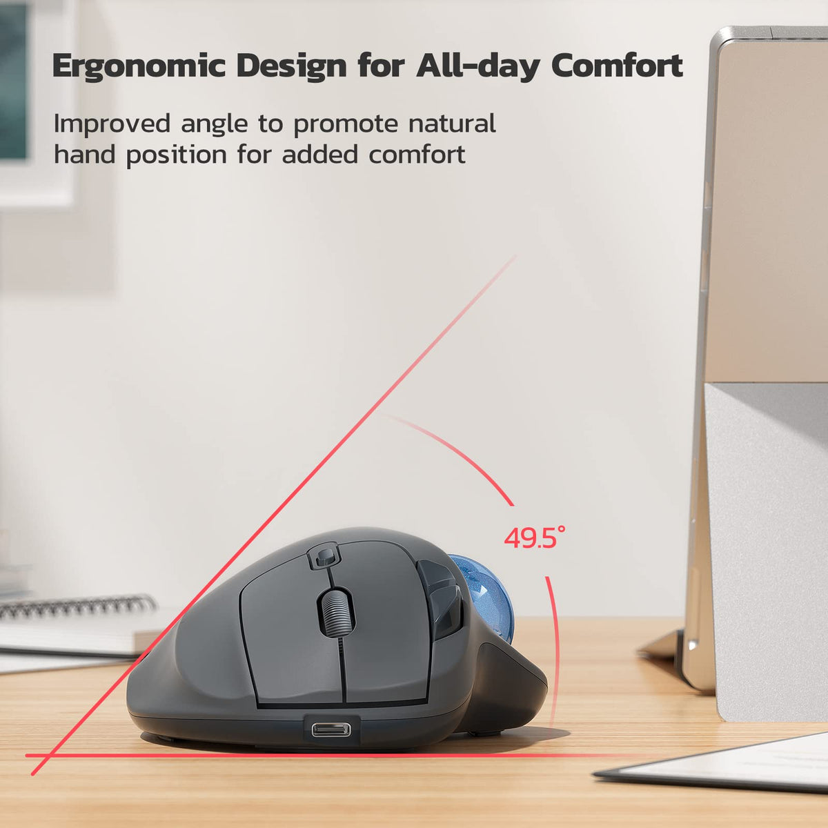 Wireless Ergonomic Thumb Control Trackball Mouse F183