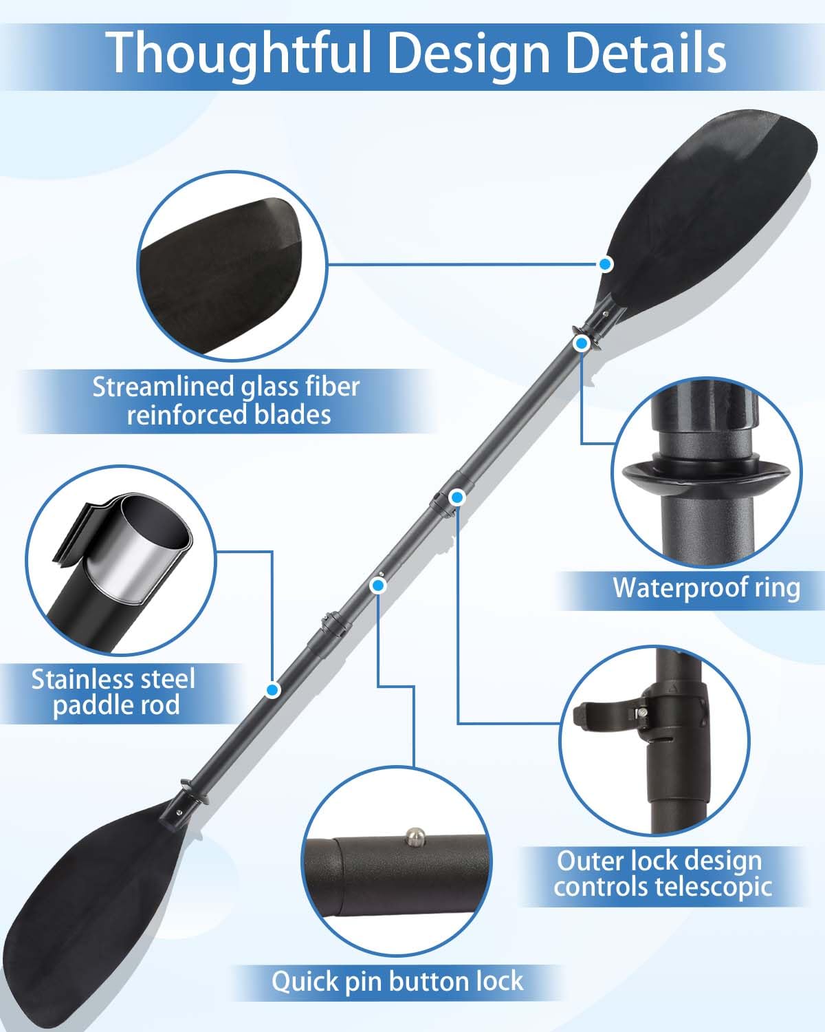 Adjustable Kayak Paddle 60-90" Stainless Steel D289