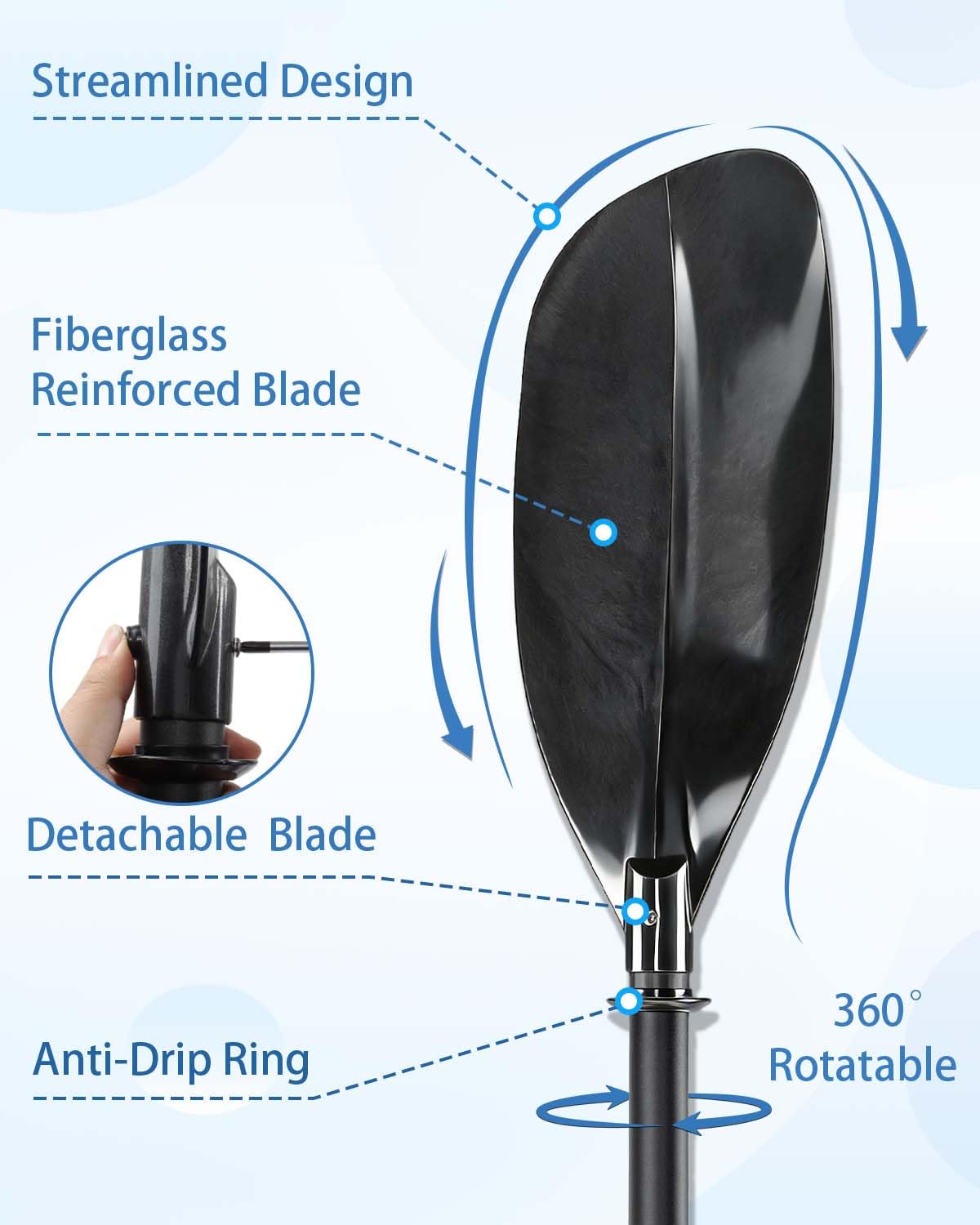Adjustable Kayak Paddle 60-90" Stainless Steel D289