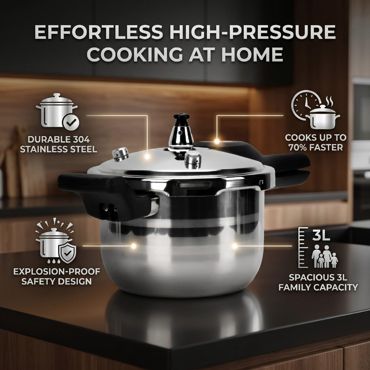 3L Stainless Steel Pressure Cooker U7077