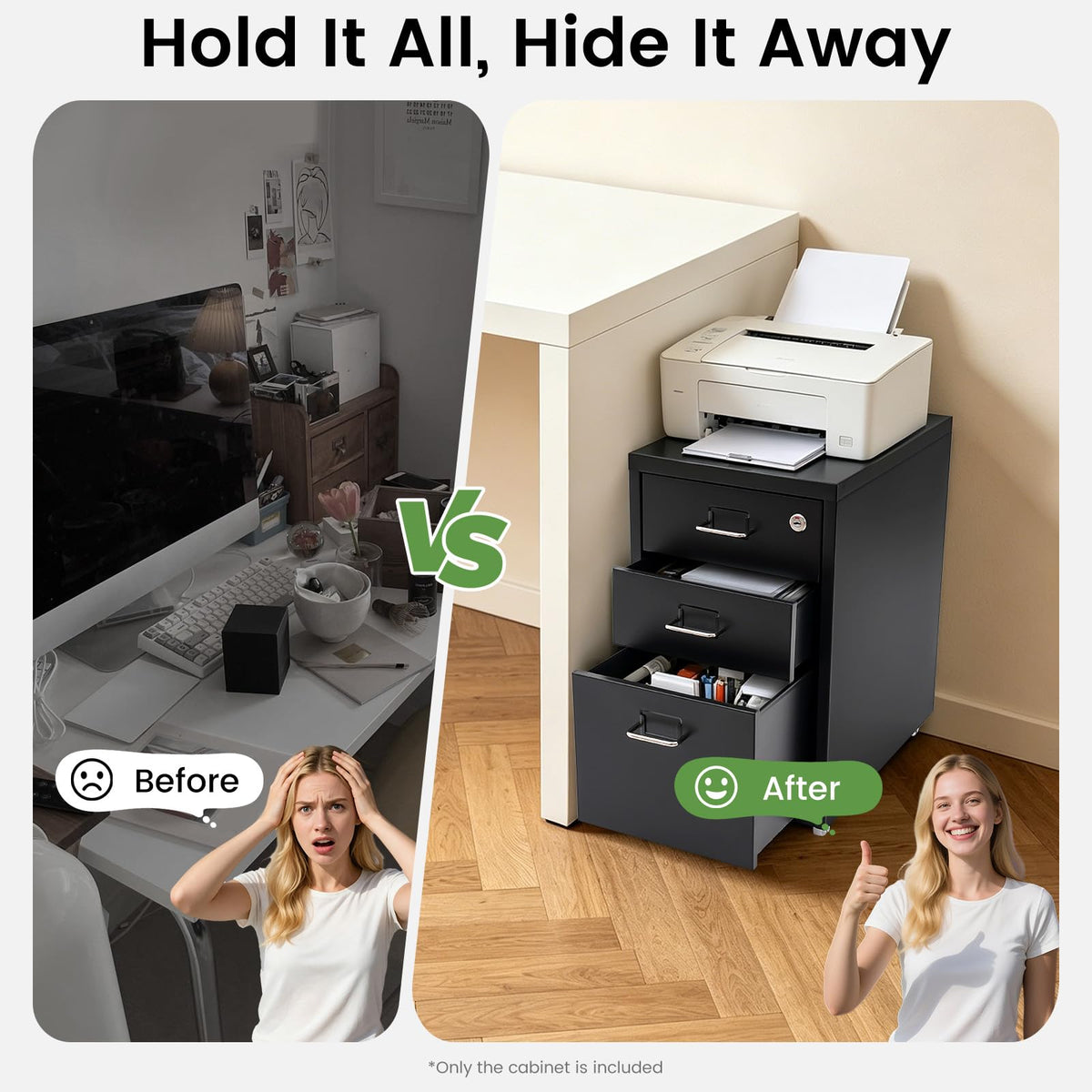 Black 3-Drawer Metal File Cabinet Q589867
