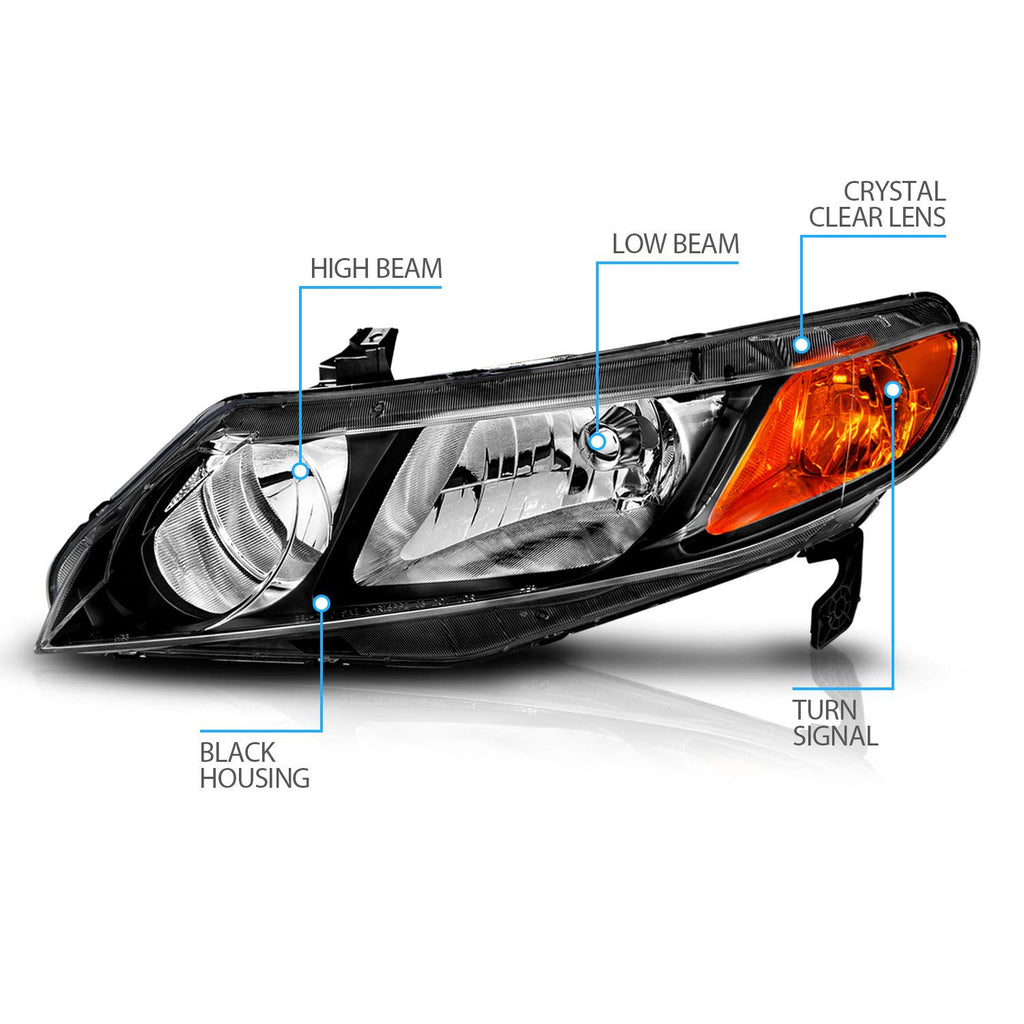 Black Replacement Halogen Headlights Set Z893