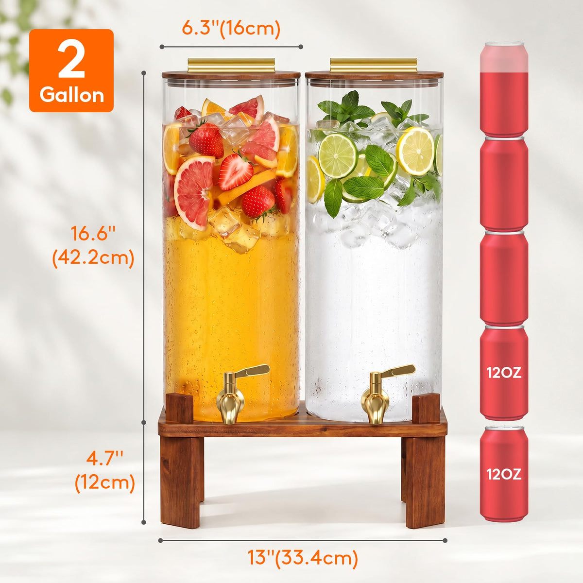 2 Gallon Glass Drink Dispenser with Wood Stand C699802