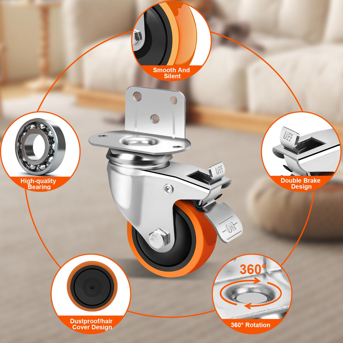 3 Inch Side Mount Casters Set of 4 with Brakes R7638