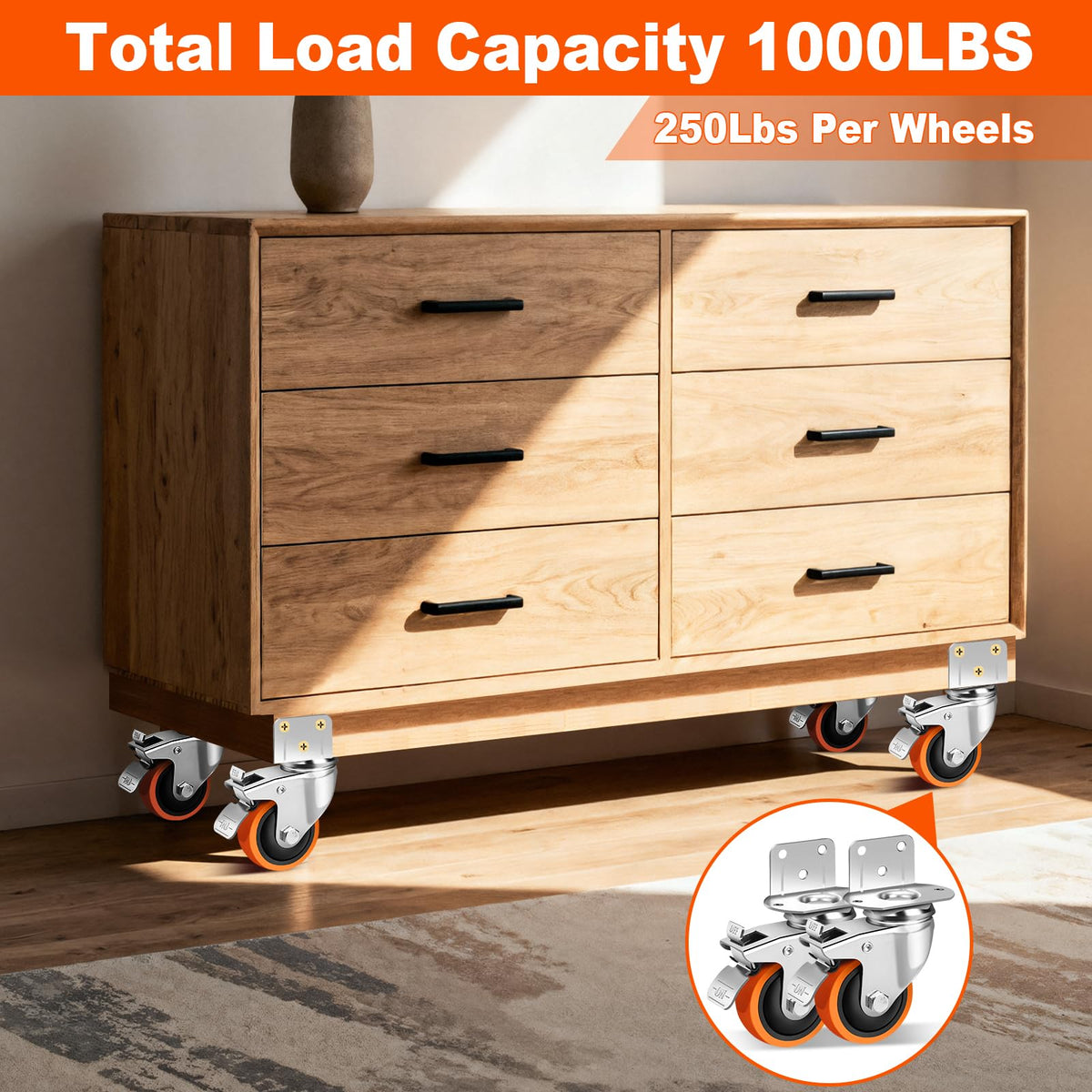 3 Inch Side Mount Casters Set of 4 with Brakes R7638