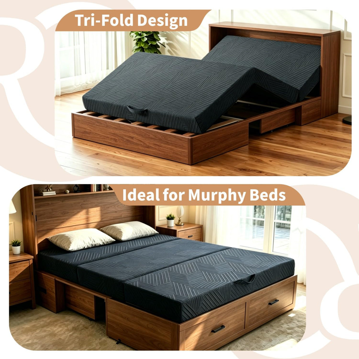 6 Inch Queen Tri-fold Memory Foam Mattress with Storage Bag T7696