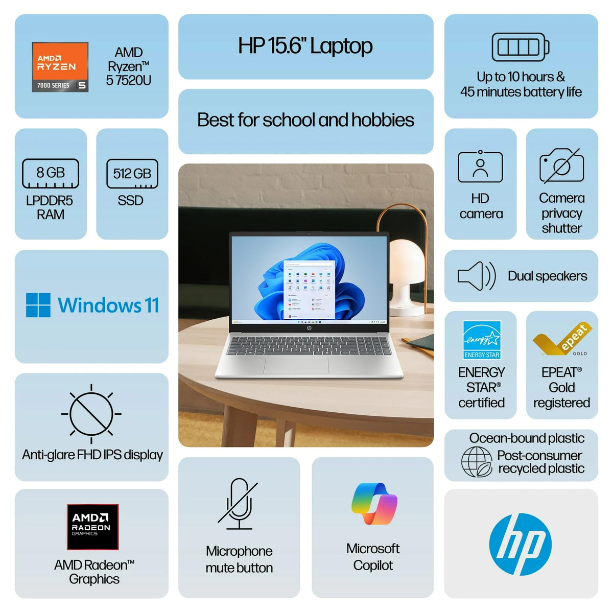 15.6 inch FHD IPS Windows Laptop AMD Ryzen 5 8GB RAM 512GB SSD Natural Silver X89848
