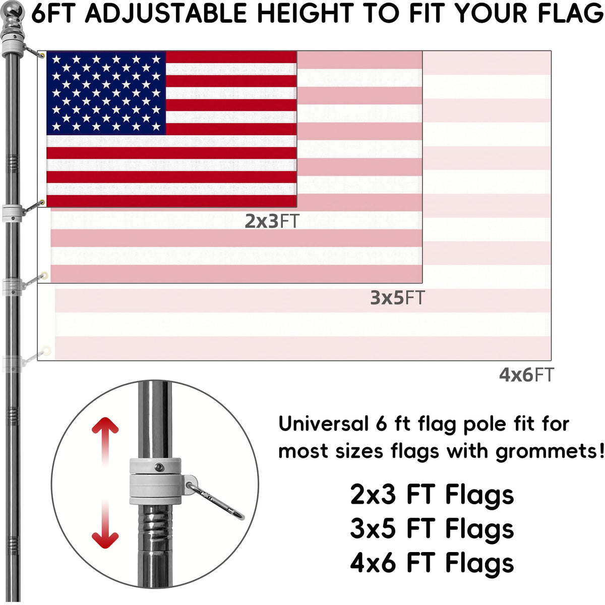 6 FT Stainless Steel Flag Pole Kit, 2 Packs C556701