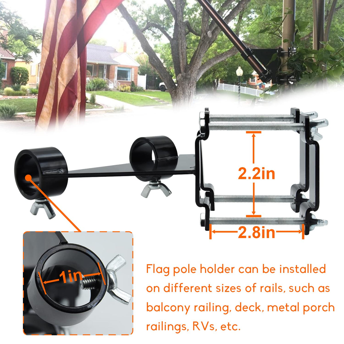 Flag Pole Mount Bracket 45 Degree No Drilling E6616