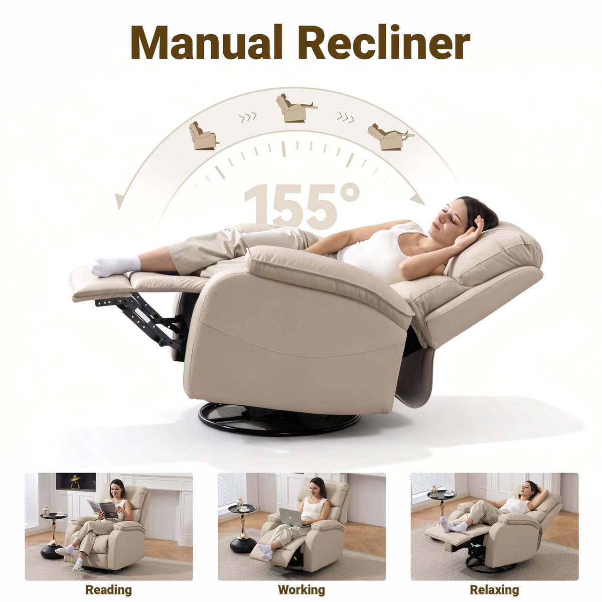 Beige Leather Swivel Rocking Recliner Chair R98054