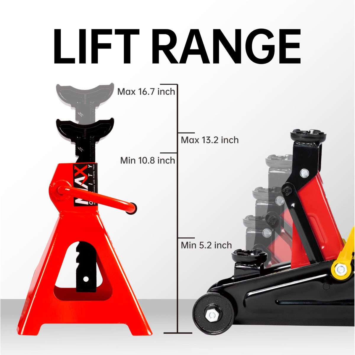 2-Ton Hydraulic Low Profile Trolley Floor Jack with Case and 1 Pair 2 Ton Jack Stands X5444