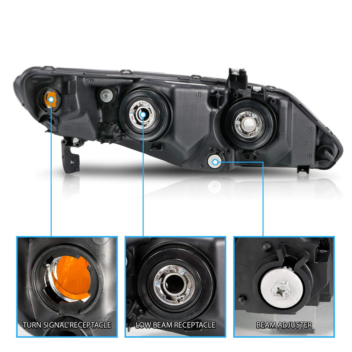 Black Replacement Halogen Headlights Set Z893