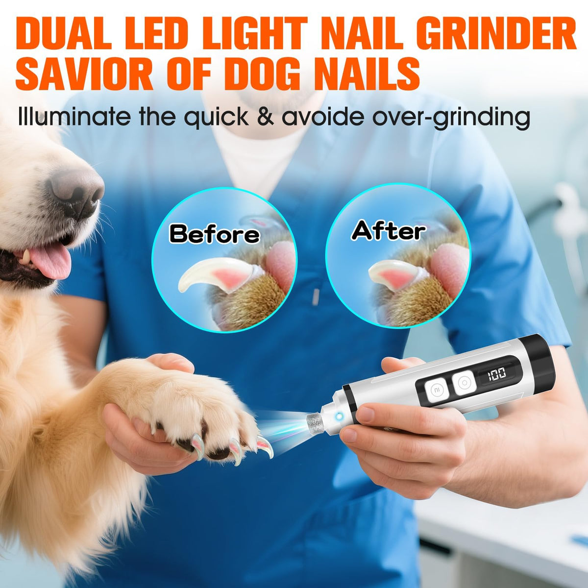 Ultra Quiet Electric Pet Nail Clippers with LED Lights B36761