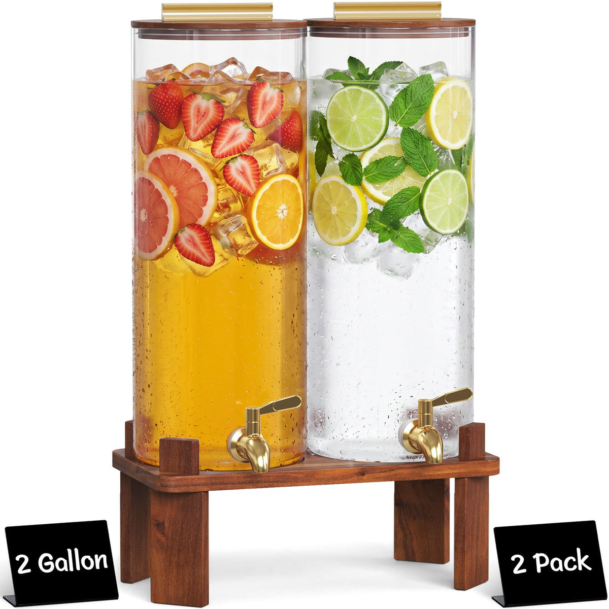 2 Gallon Glass Drink Dispenser with Wood Stand C699802