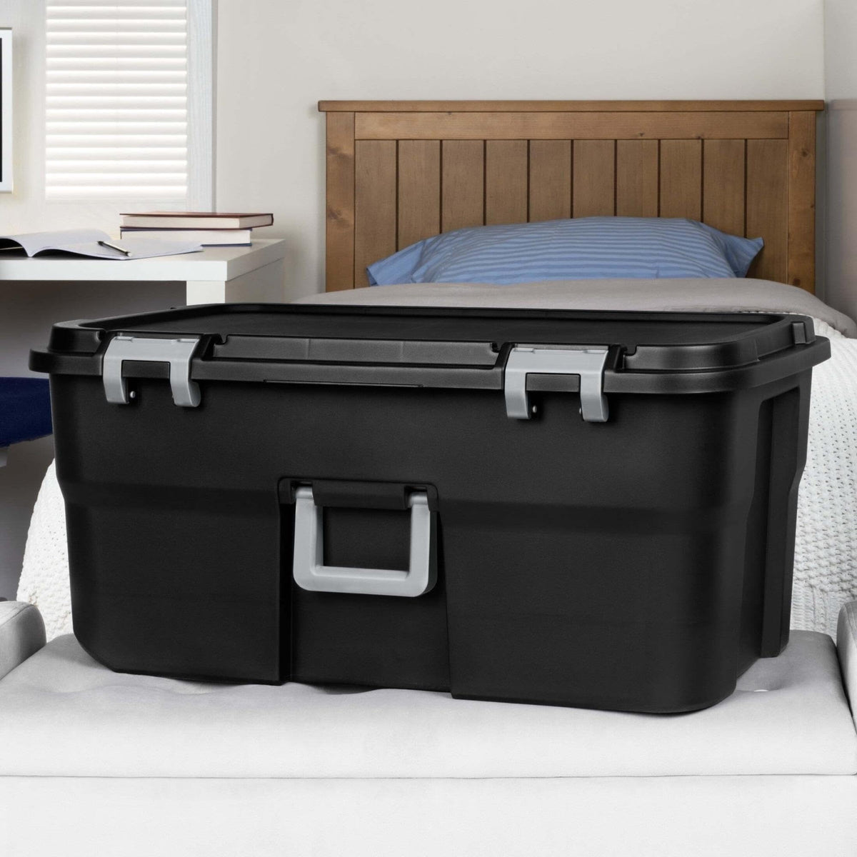 22 Gallon Black Wheeled Plastic Storage Trunk F71721