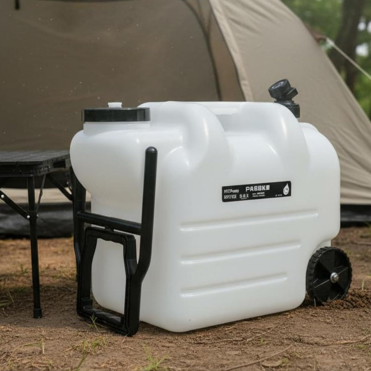 Black Portable Water Tank with Faucet and Wheels F4057