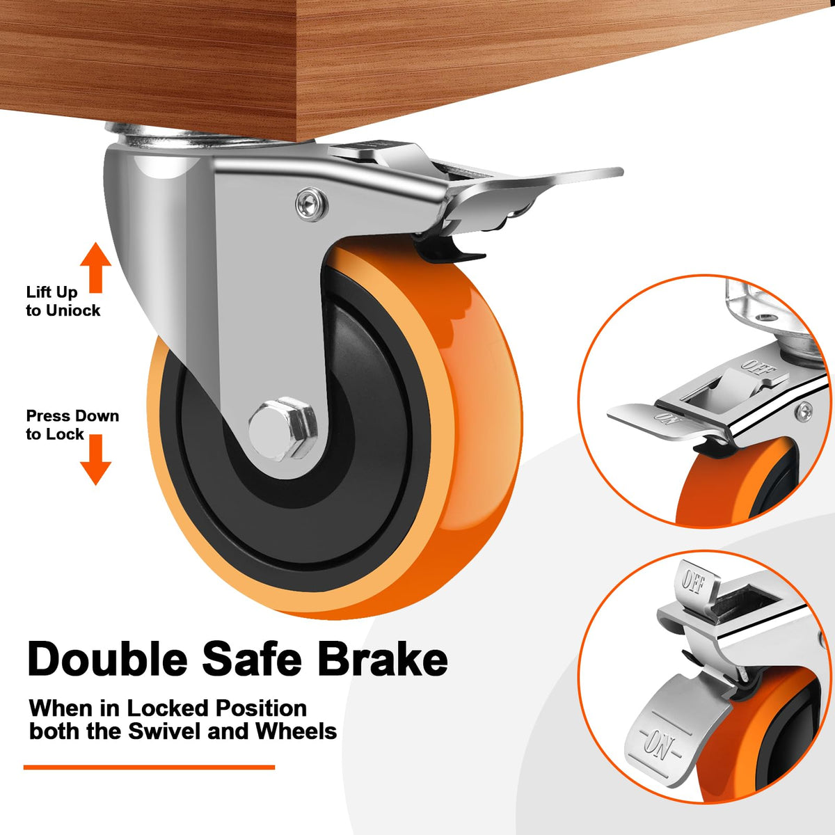 3 Inch Side Mount Casters Set of 4 with Brakes R7638