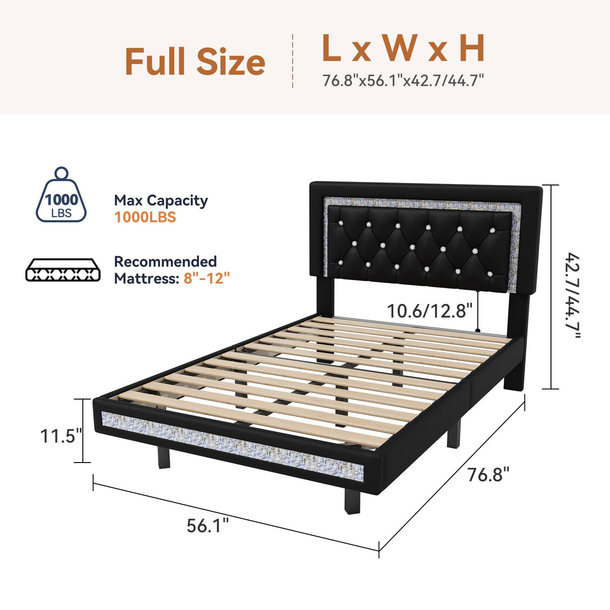 Floating Bed Frame Full with LED Lights V944