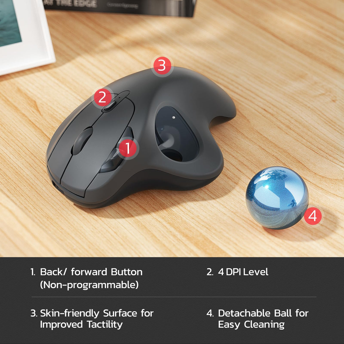 Wireless Ergonomic Thumb Control Trackball Mouse F183