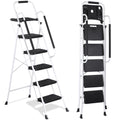 5 Step White Foldable Steel Step Stool with Handrail N49039
