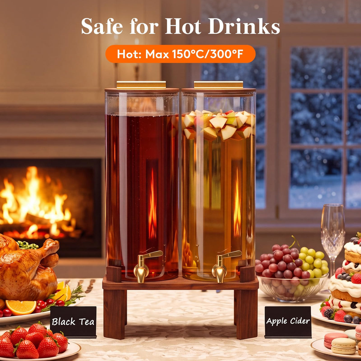 2 Gallon Glass Drink Dispenser with Wood Stand C699802