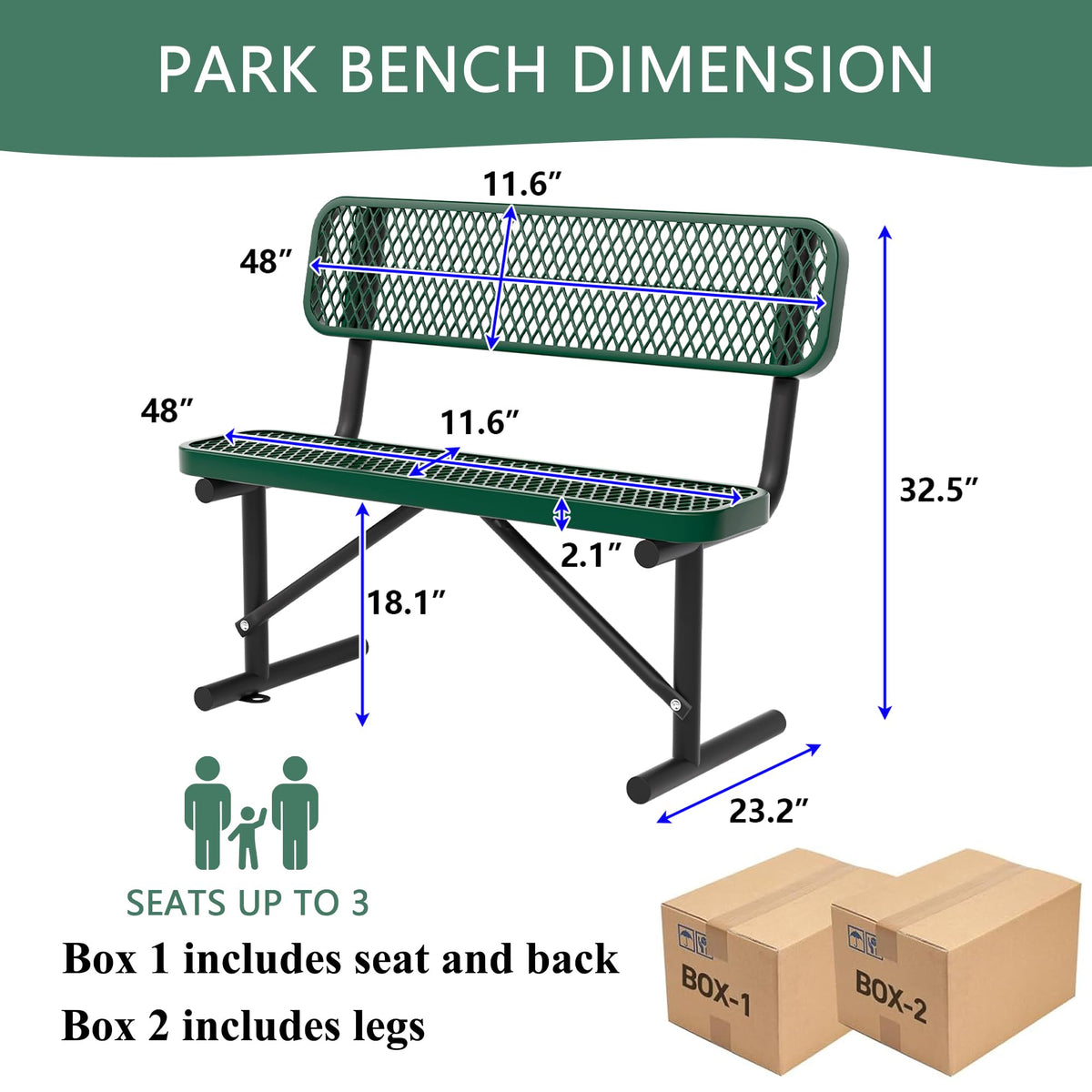 4FT Heavy Duty Metal Outdoor Bench with Backrest N7974
