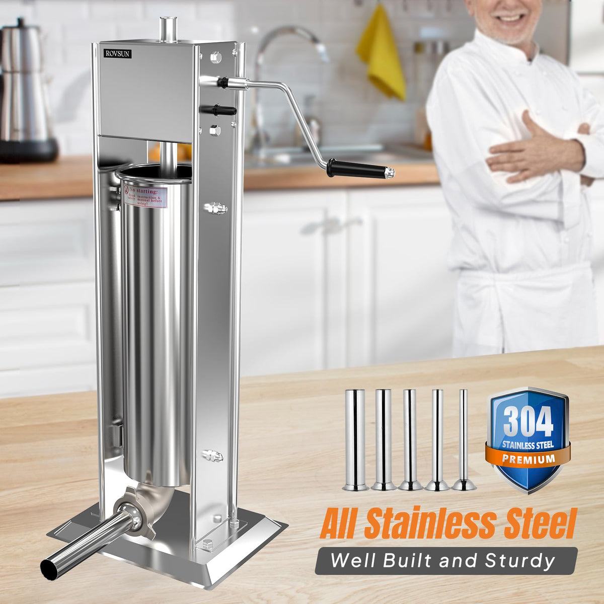 15LBS/7L Two Speed Stainless Steel Vertical Sausage Stuffer O489