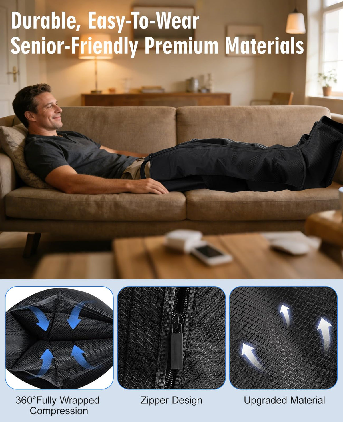 Leg Air Compression Massager with Zipper Boots 6 Modes M85372