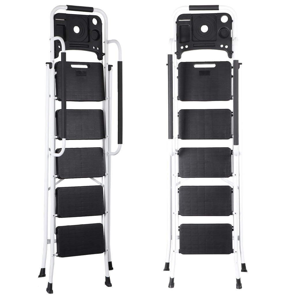 5 Step White Foldable Steel Step Stool with Handrail N49039