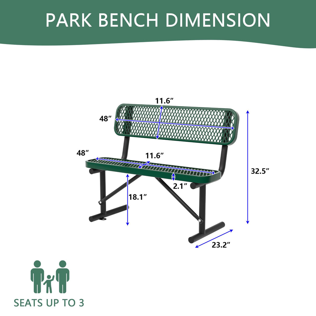 4FT Heavy Duty Metal Outdoor Bench with Backrest N7974