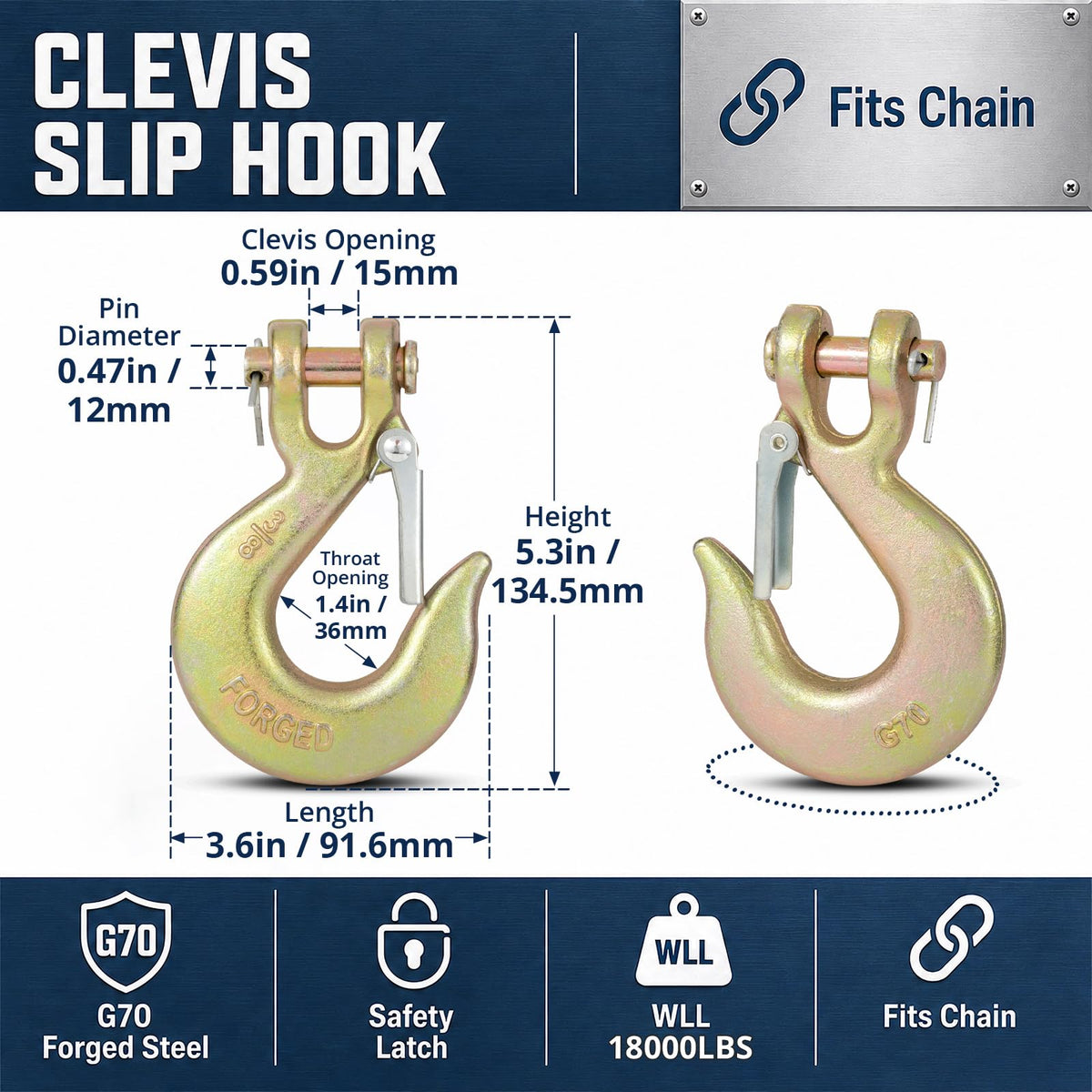 3/8" Heavy Duty Clevis Slip Hook with Safety Latch L61939