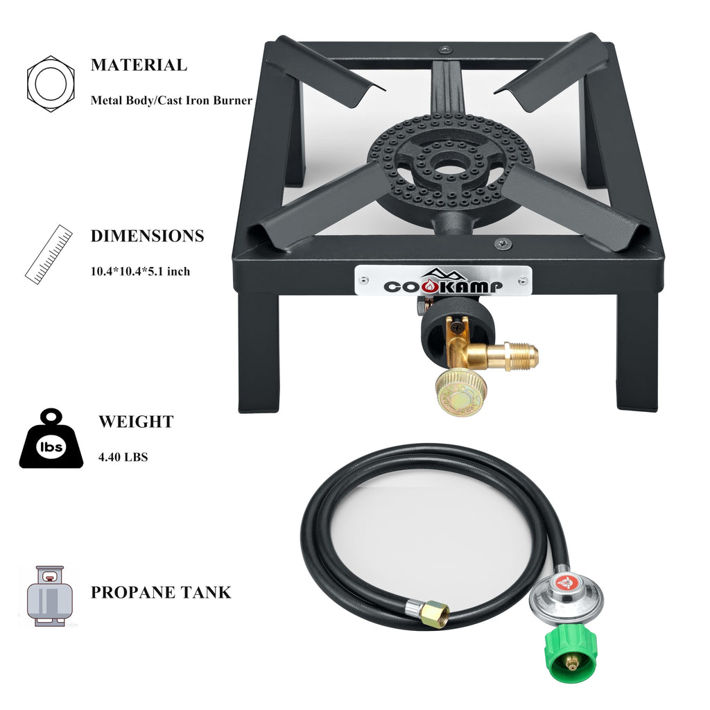 Single High Pressure Propane Camp Stove with Adjustable Regulator and Hose P935