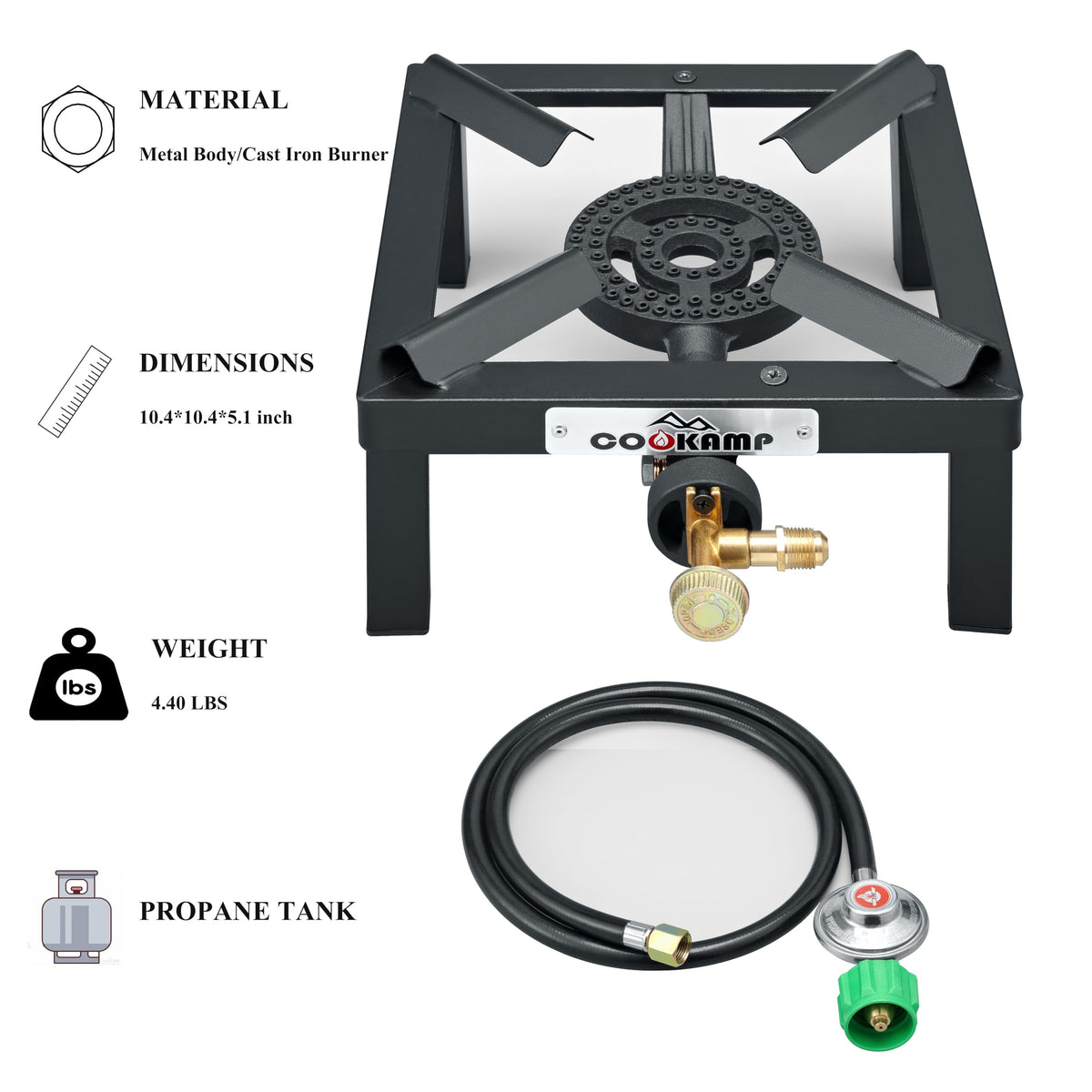 Single High Pressure Propane Camp Stove with Adjustable Regulator and Hose P935