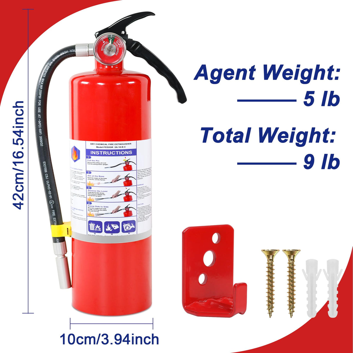 1 Pack 5lb ABC Dry Chemical Fire Extinguisher Q219