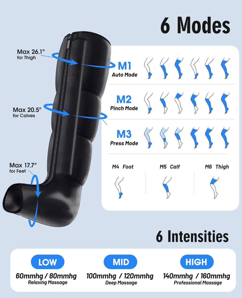Leg Air Compression Massager with Zipper Boots 6 Modes M85372