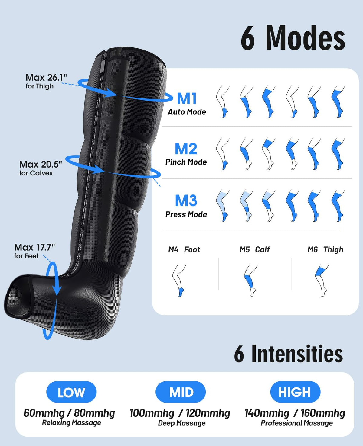 Leg Air Compression Massager with Zipper Boots 6 Modes M85372