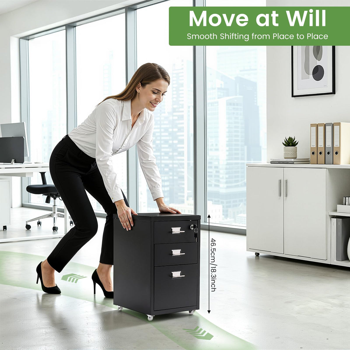 Black 3-Drawer Metal File Cabinet Q589867