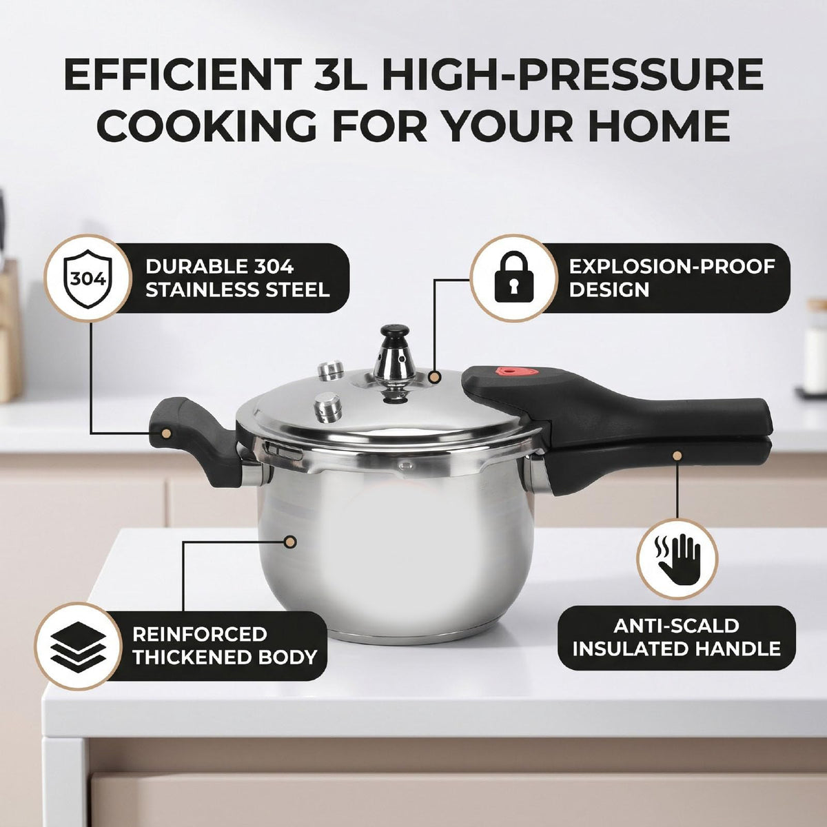 3L Stainless Steel Pressure Cooker U7077