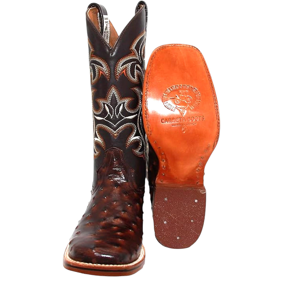 Brown Ostrich Print Leather Cowboy Boots W5685